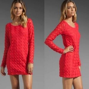 FREE PEOPLE Crochet Dress Mini Red Strawberry Long Sleeve Size Medium NWT